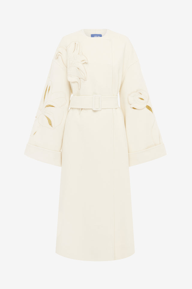 Celestine Appliqué Wool Blend Coat - Snow