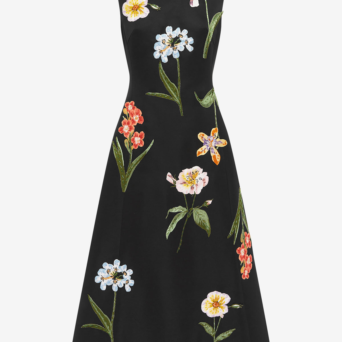 Cleo Embroidered Sleeveless Midi Dress - Botanical Print in Ebony LEO LIN Cleo Embroidered Sleeveless Midi Dress - Botanical Print in Ebony LEO LIN
