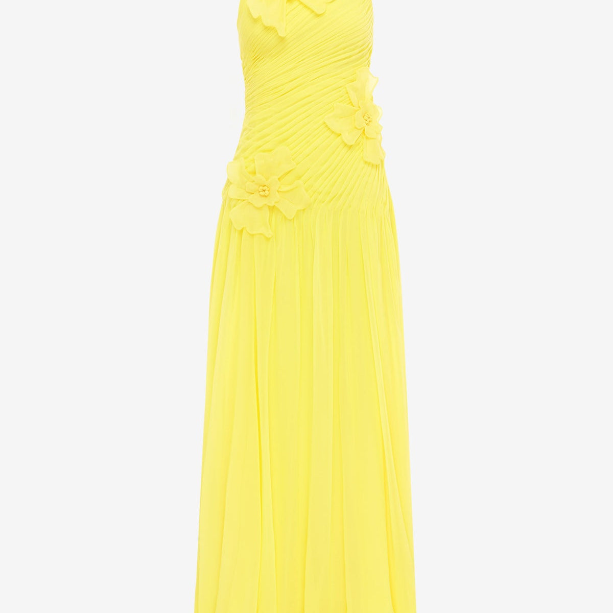 leo lin yellow dress Amya Floral Appliqué Gown