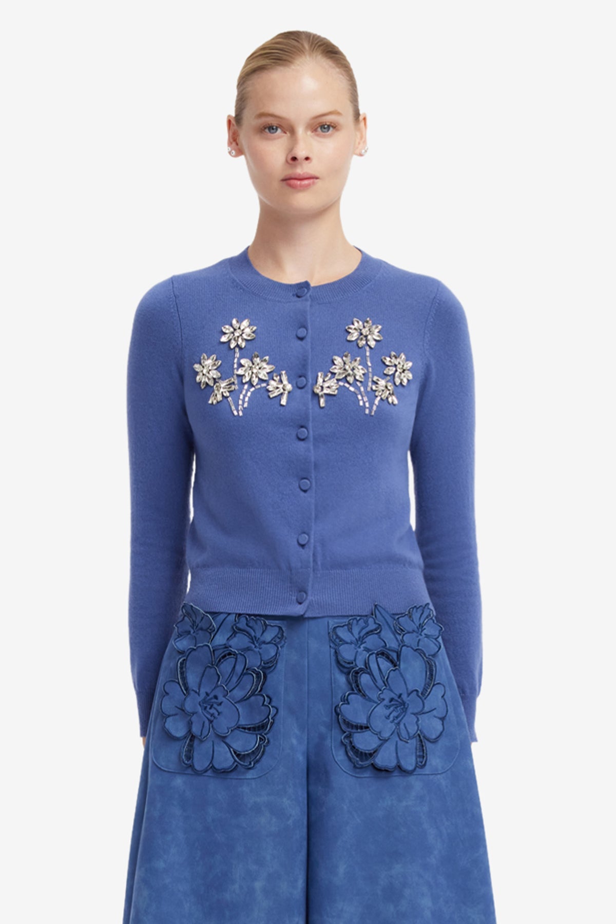 Claire Embellished Cashmere Blend Cardigan - Azure – LEO LIN