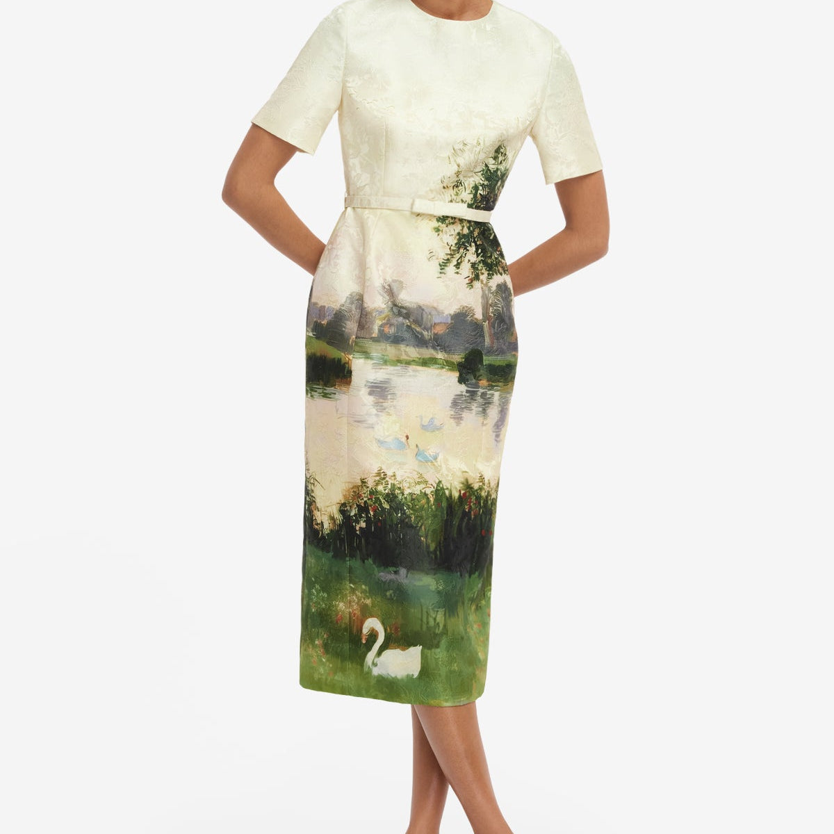 LEO LIN Elizabeth Jacquard Short Sleeve Midi Dress