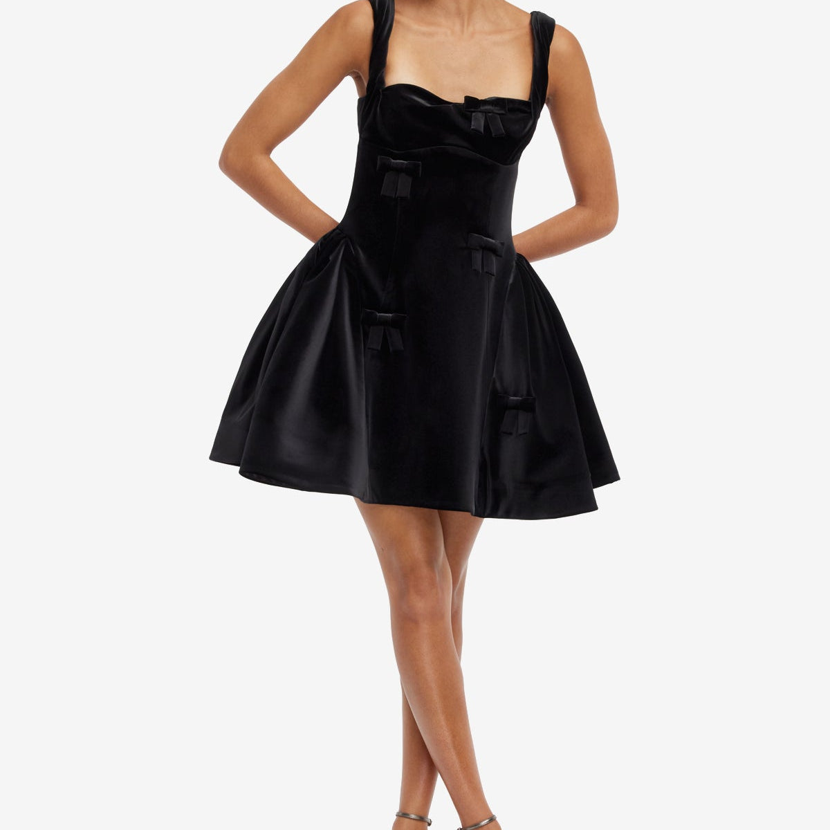 LEO LIN Ariel Velvet Bow Mini Dress | Black | Size 12