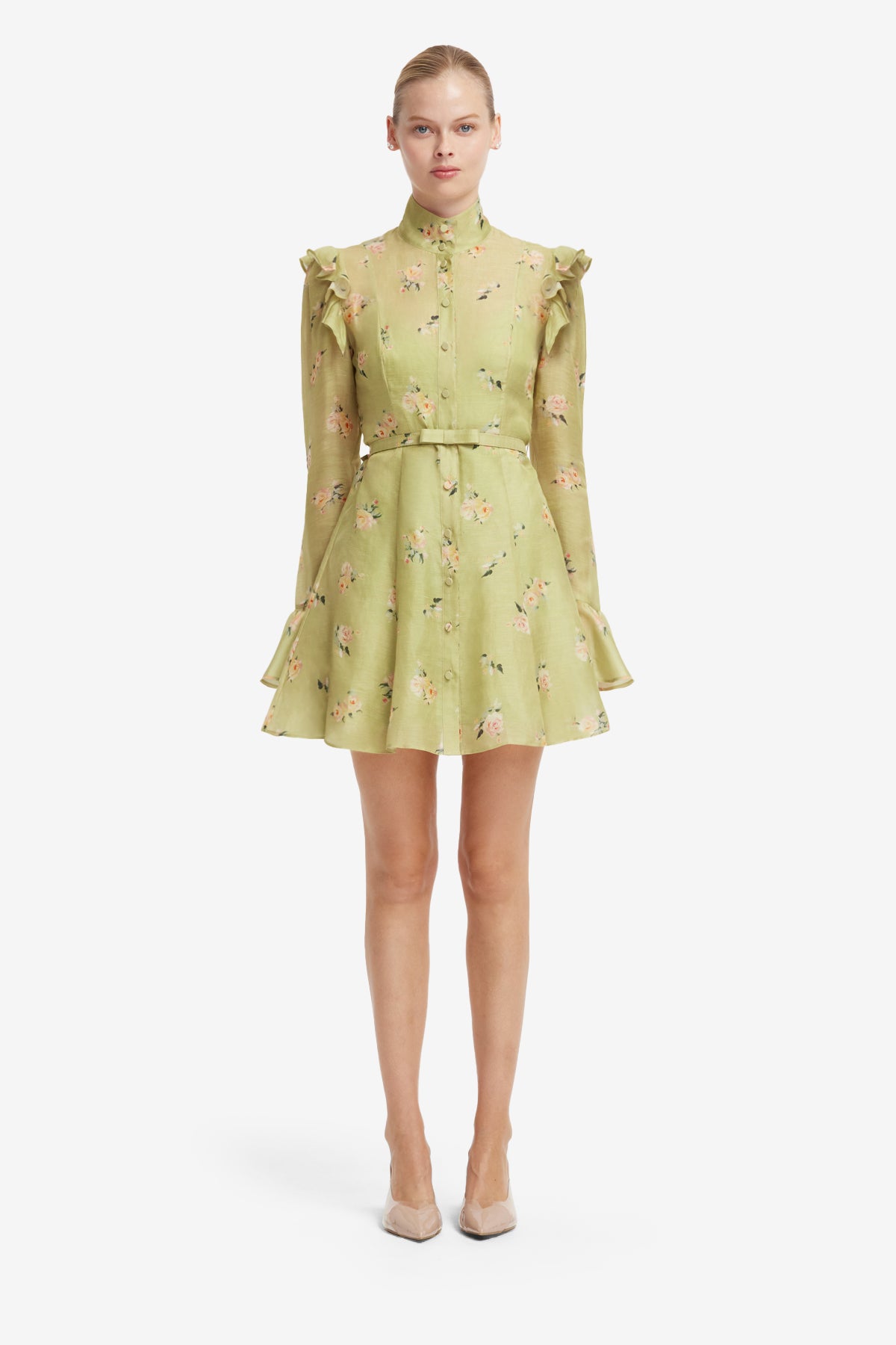 Kristy Butterfly Sleeve Mini Dress - Pistachio Rose Print – LEO LIN