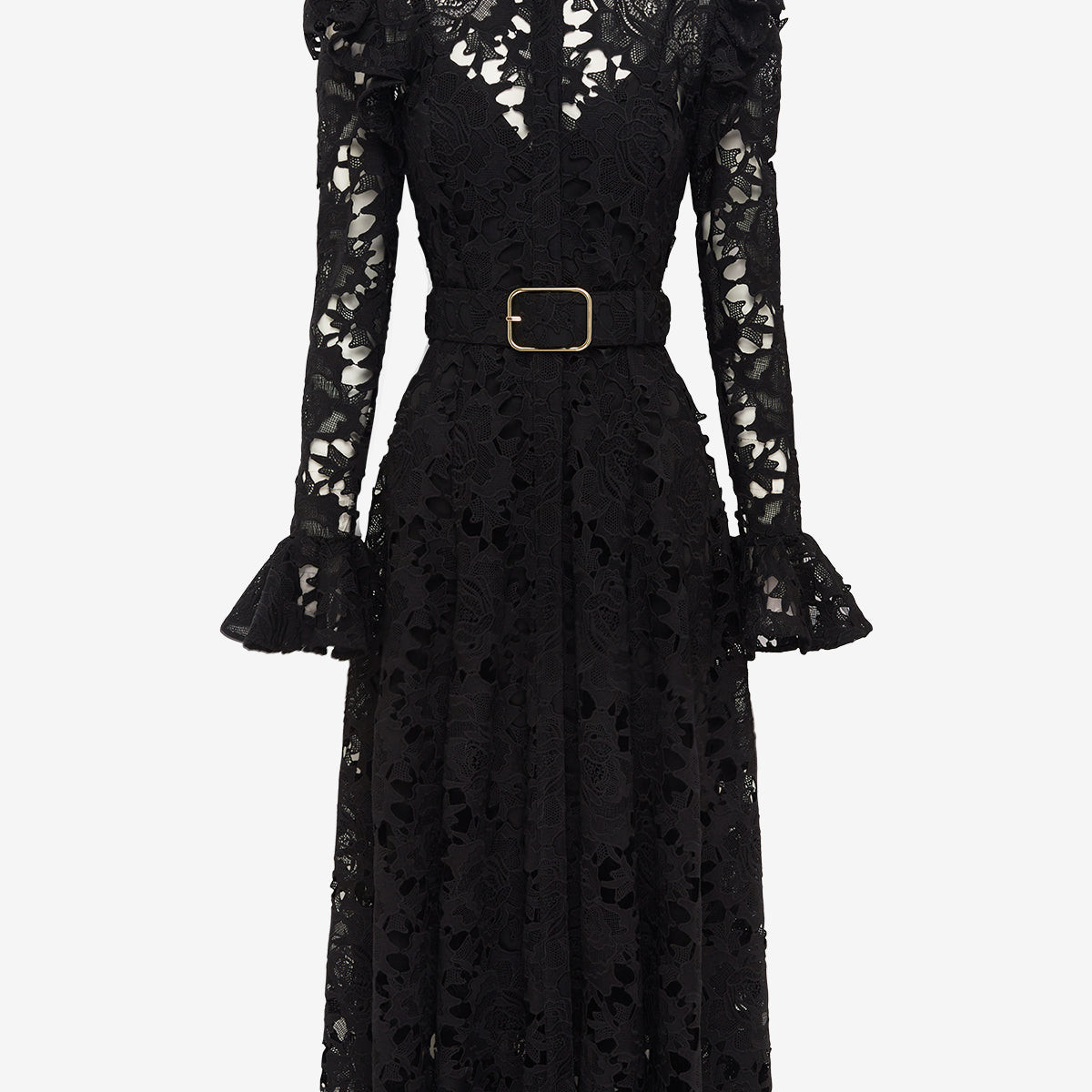 Aliyah Lace Butterfly Sleeve Midi Dress - Ebony