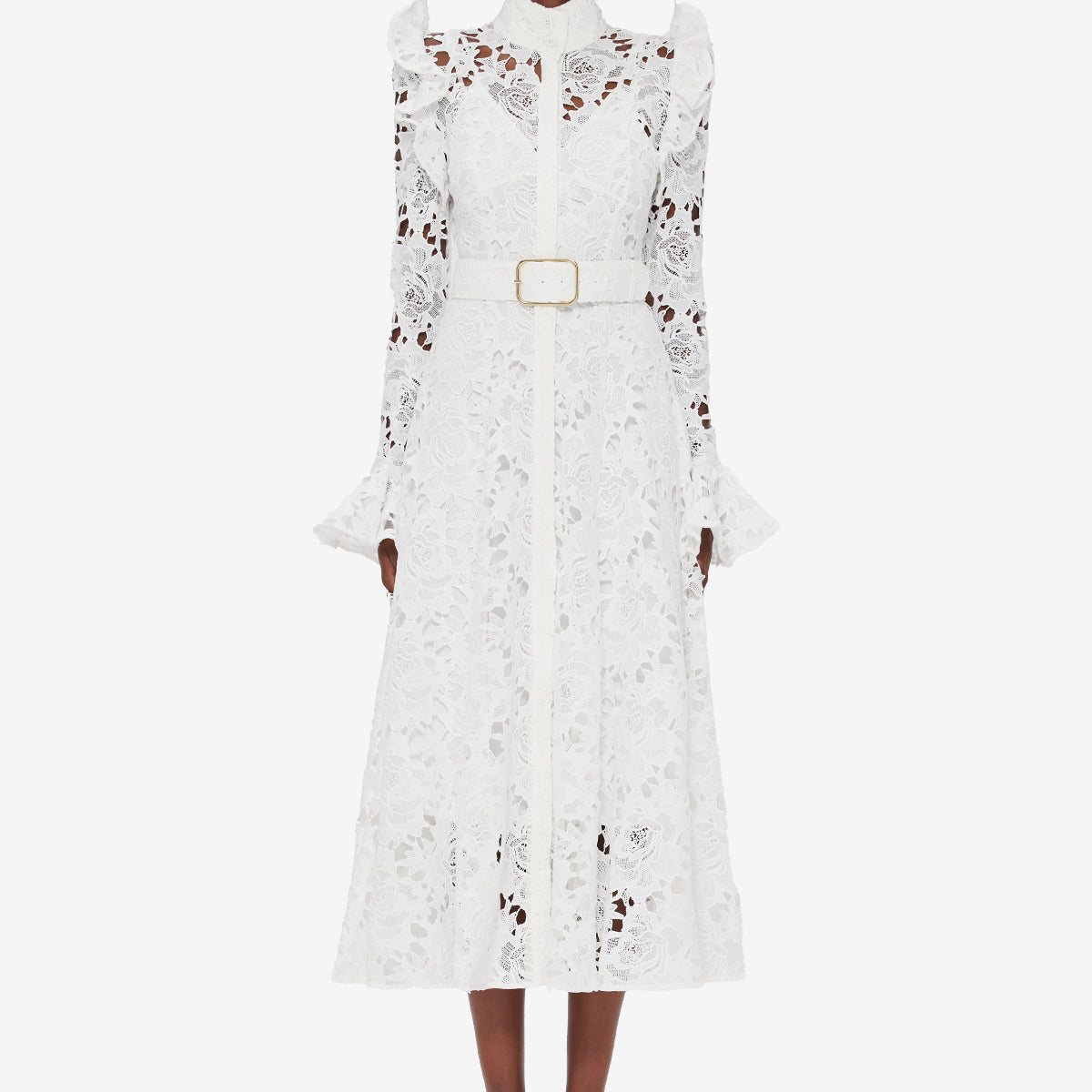 Aliyah Lace Butterfly Sleeve Midi Dress - Snow