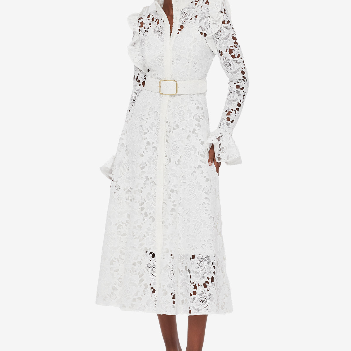 Aliyah Lace Butterfly Sleeve Midi Dress - Snow