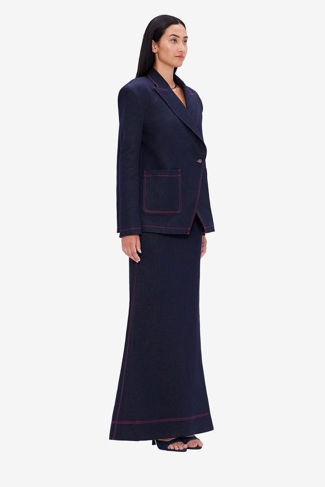 Exclusive LEO LIN Jocelyn Denim Split Blazer - Indigo
