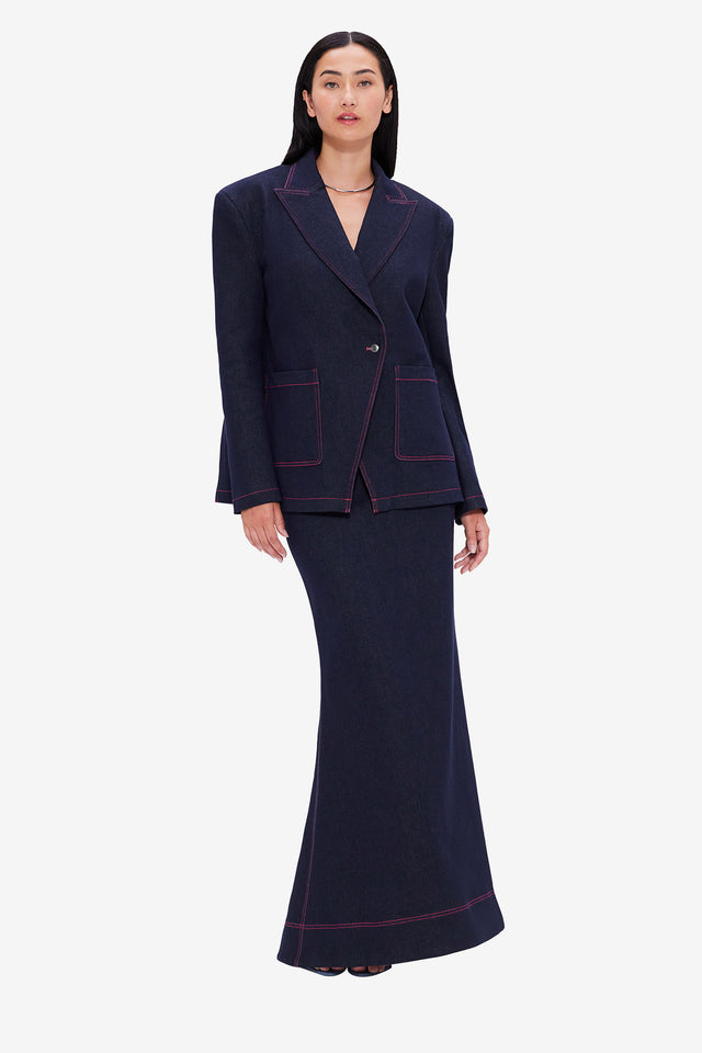 Exclusive LEO LIN Jocelyn Denim Split Blazer - Indigo