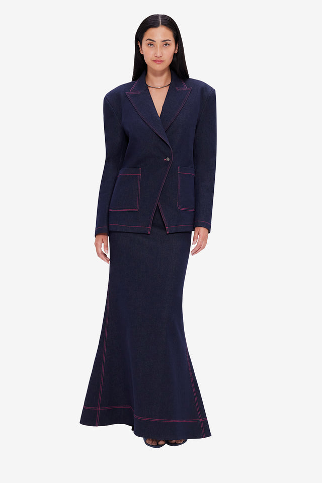 Exclusive LEO LIN Jocelyn Denim Split Blazer - Indigo