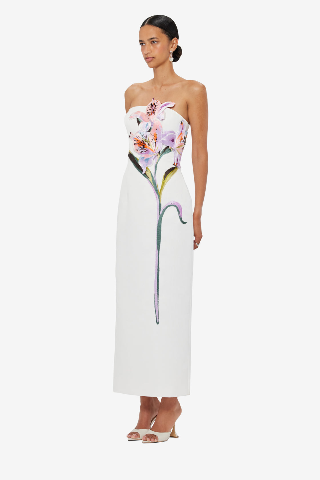 Exclusive LEO LIN Rayna Applique Floral Maxi Dress - Lily Print in Snow