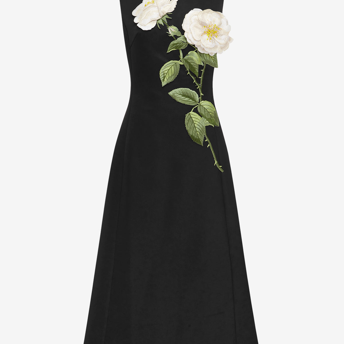 Cleo Embellished Sleeveless Midi Dress - White Rose Print LEO LIN Cleo Embellished Sleeveless Midi Dress - White Rose Print LEO LIN