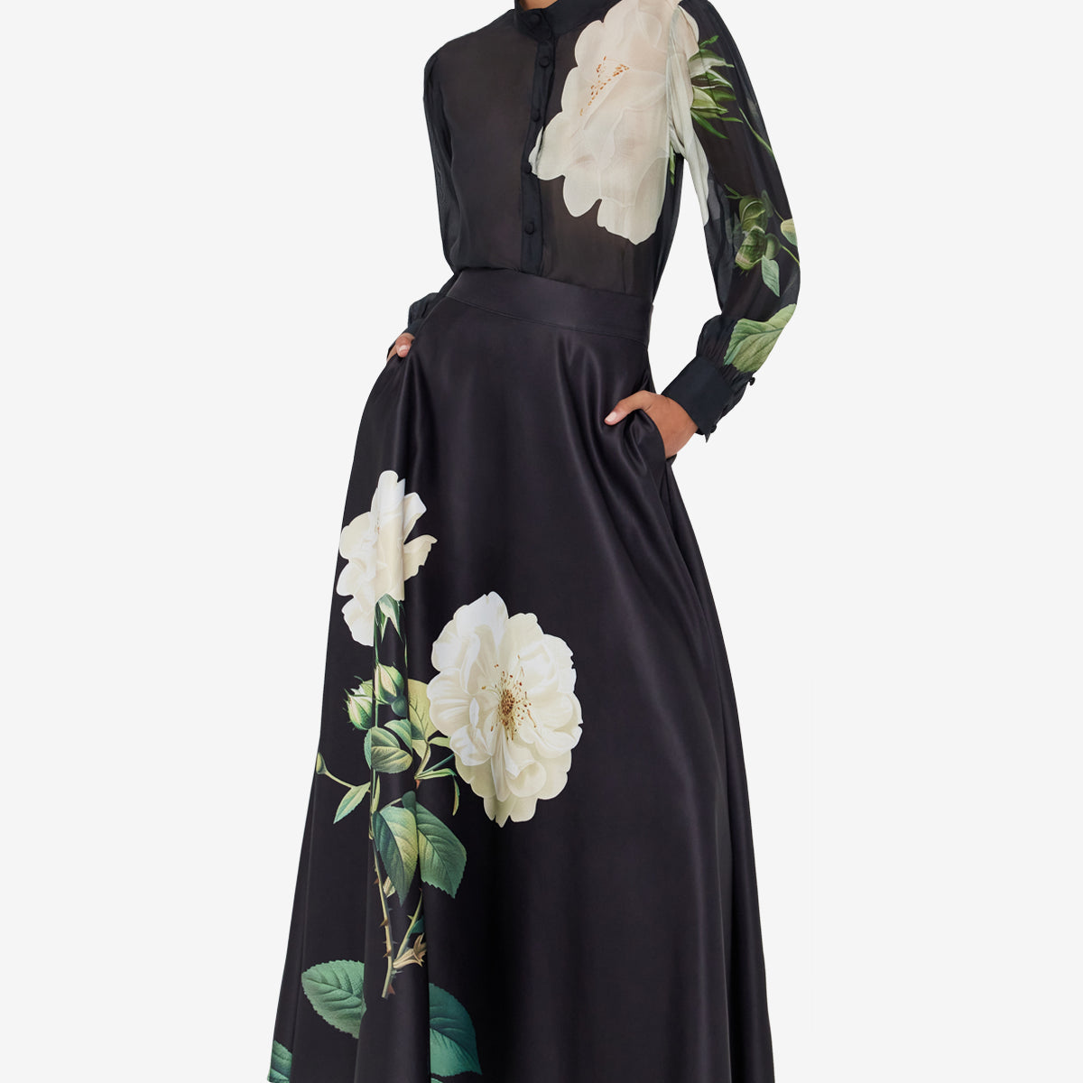 Rose Print Slinky Maxi Skirt (L)