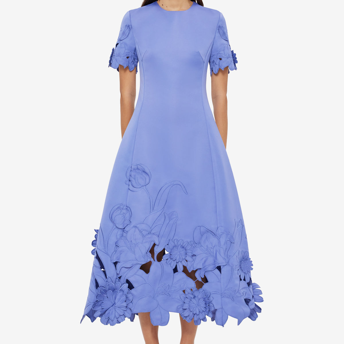 leo lin chloe floral appliquéd crepe mini dress Caroline Appliqué Short Sleeve Midi Cotton Dry clean Imported Color:Natural Handkerchief Showpo - Brielle Mini qaireen
