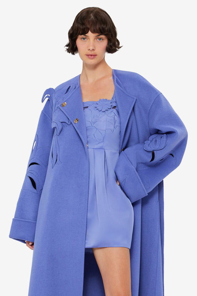 Exclusive LEO LIN Celestine Applique Wool Coat - Moonlight