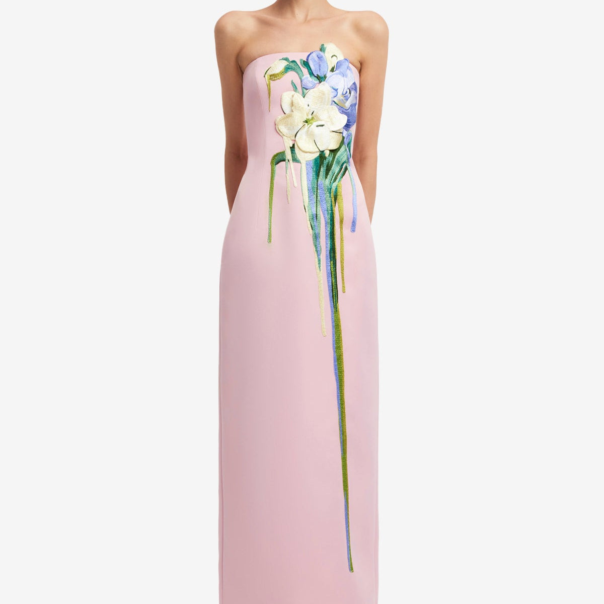 leo lin rayna floral appliquéd crepe maxi dress Rayna Embroidered Bustier Maxi Dress
