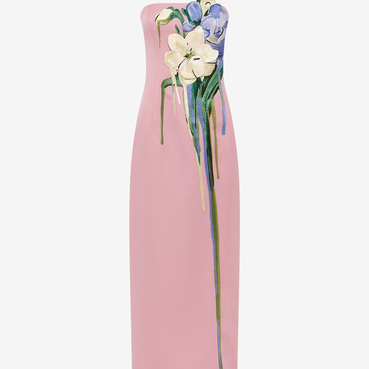 strapless open back dress Rayna Embroidered Bustier Maxi Dress