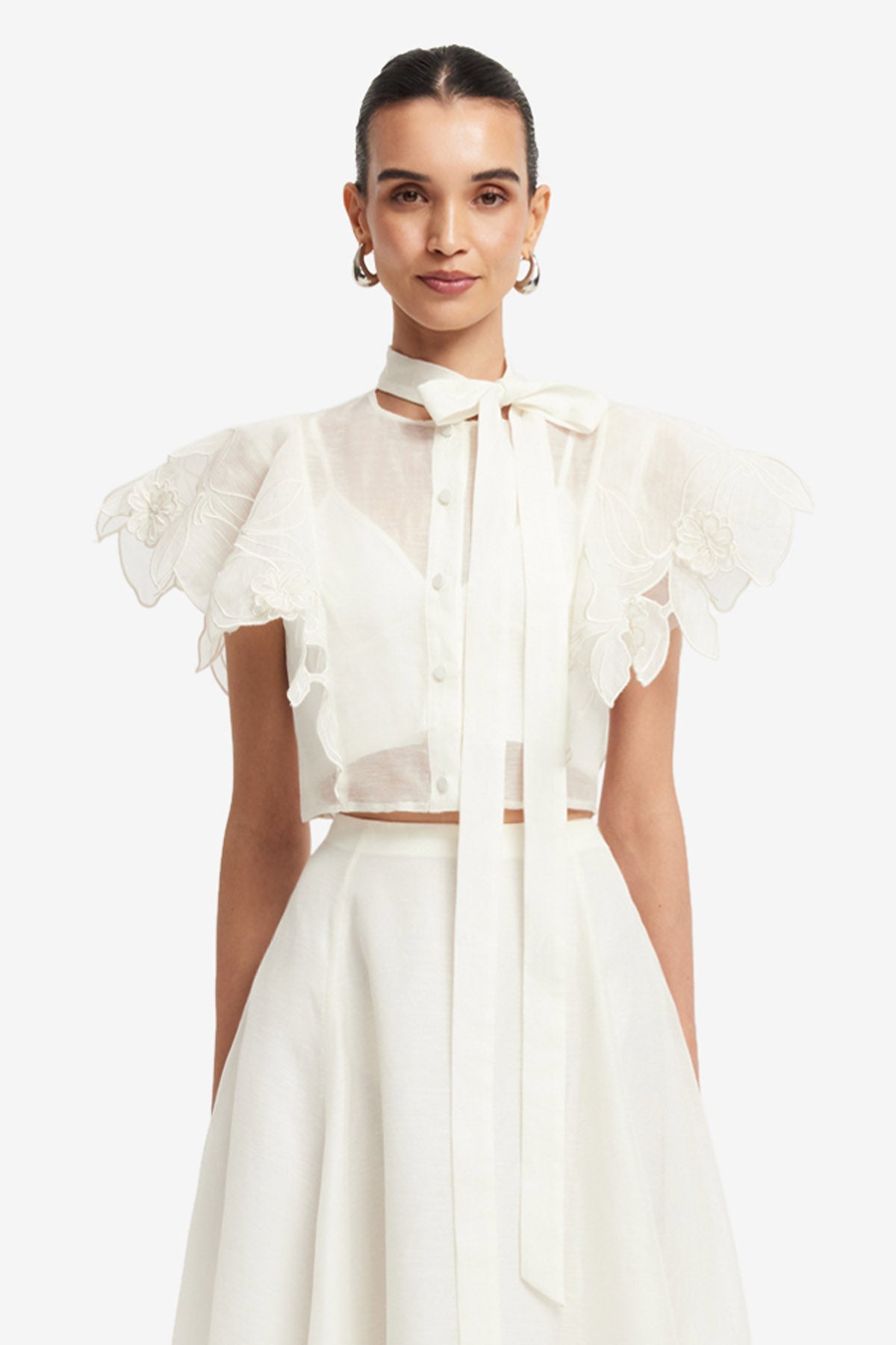 Jasmine Appliqué Flutter Sleeve Top - Snow – LEO LIN