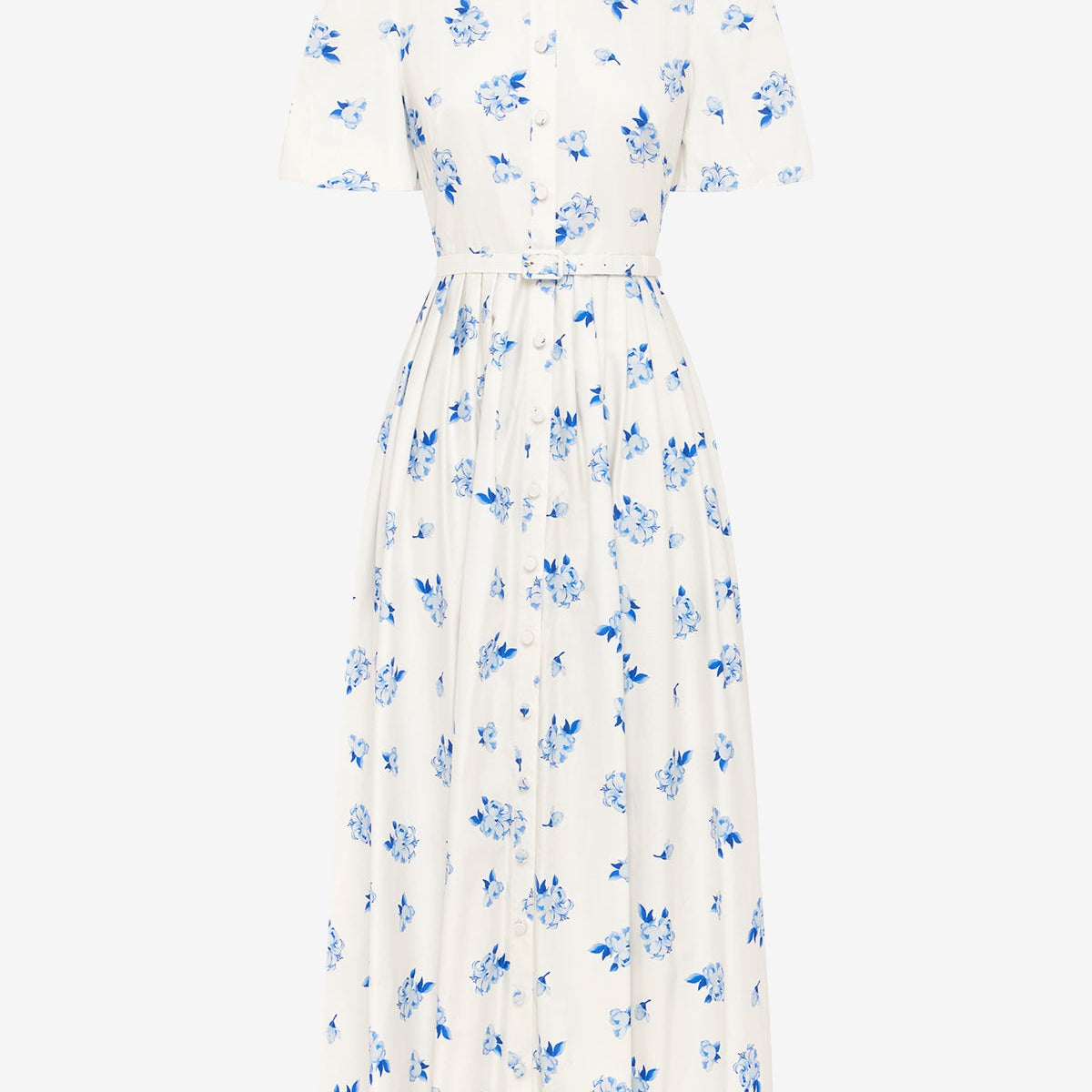 Bianca Short Sleeve Midi Dress - Ditsy Floral Print in Snow  LEO LIN