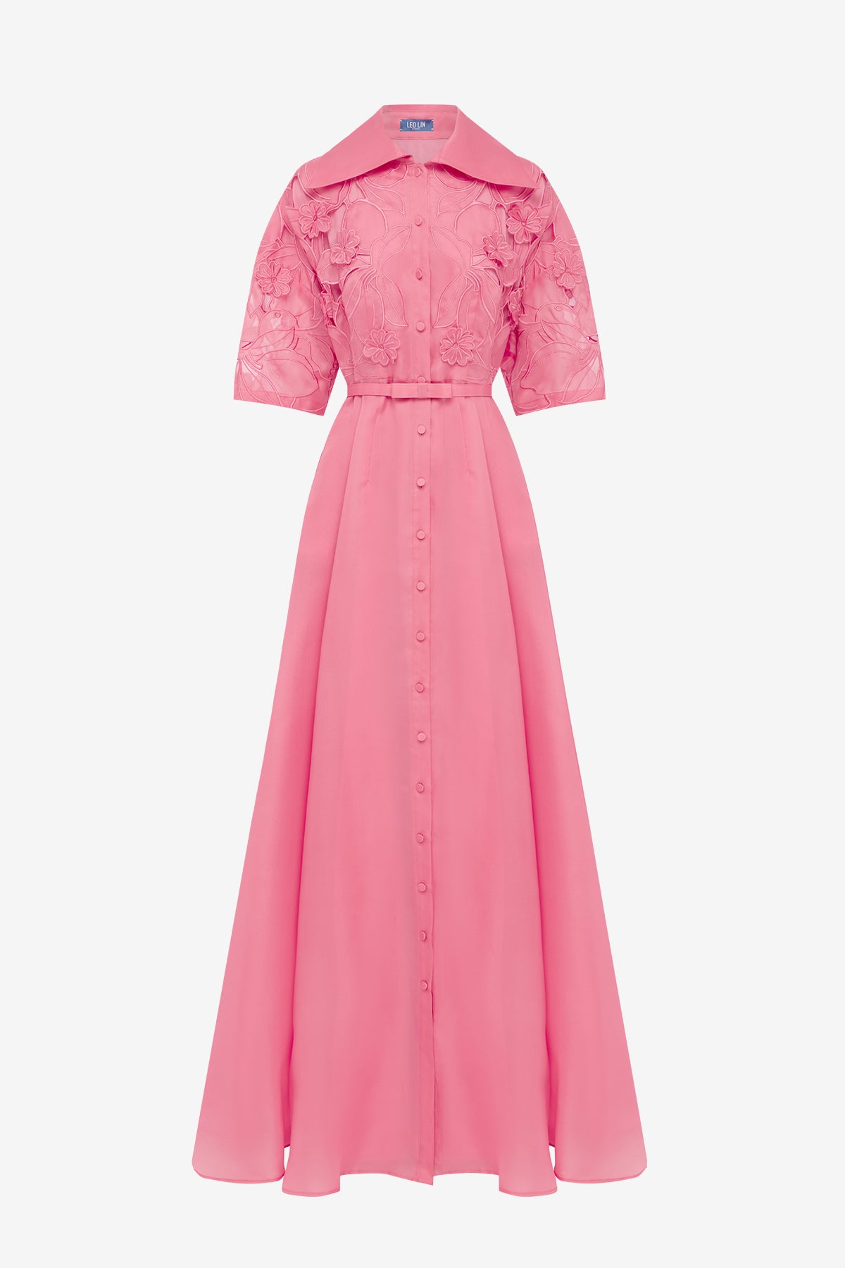 Junia Appliqué Puff Sleeve Silk Gown - Fuchsia – LEO LIN