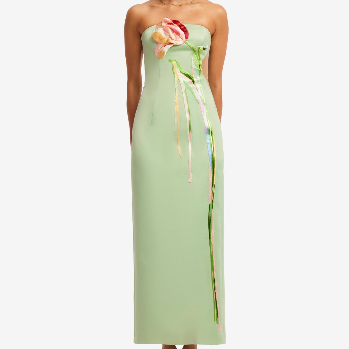 Marilyn Cutout Bustier Maxi Dress - Tulip Print in Green  LEO LIN