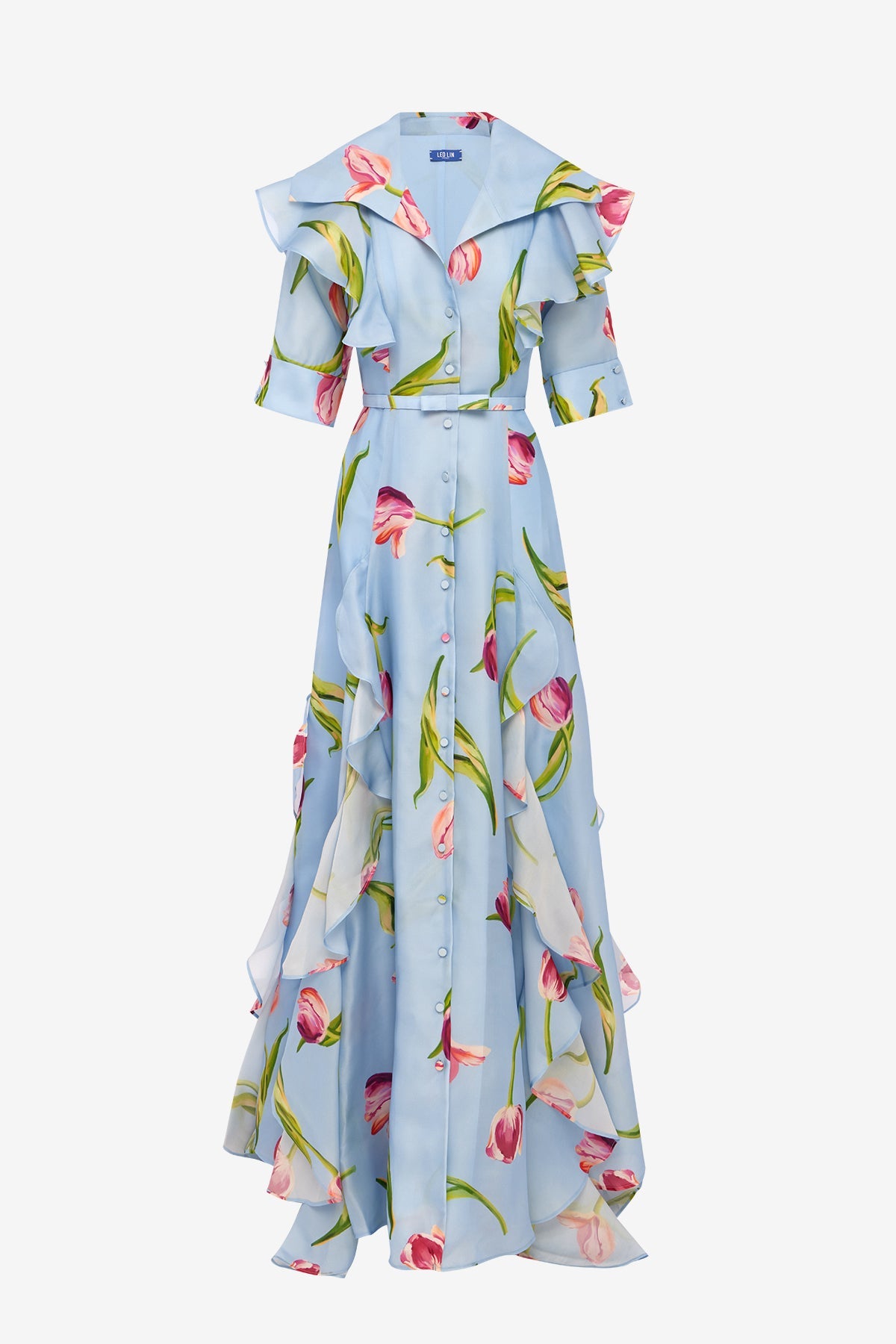 Isabella Silk Gown - Tulip Print in Blue – LEO LIN