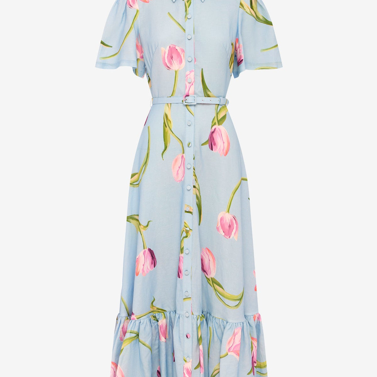 knee length dresses for ladies Tulip Collar 3/4 Sleeve Linen Dress