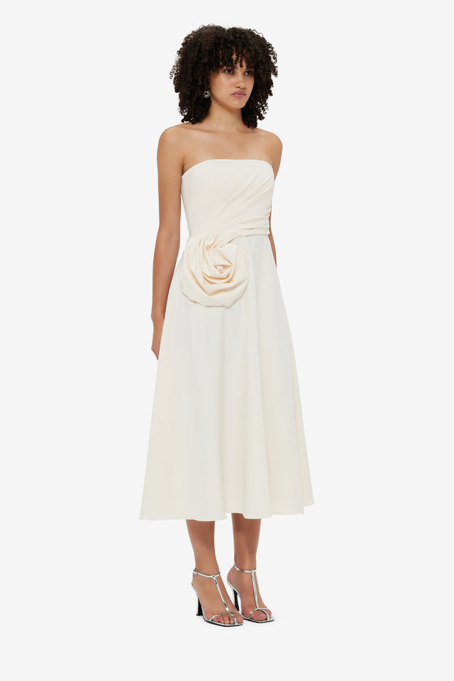 Exclusive LEO LIN Ivanna Rose Bustier Midi Dress - Vanilla