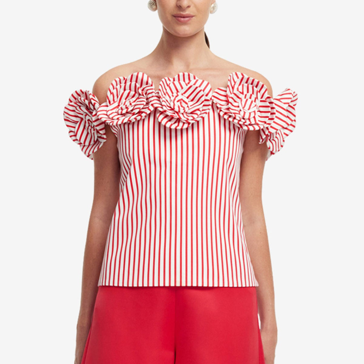 McKayla Off-Shoulder Top - Stripes in Scarlet – LEO LIN