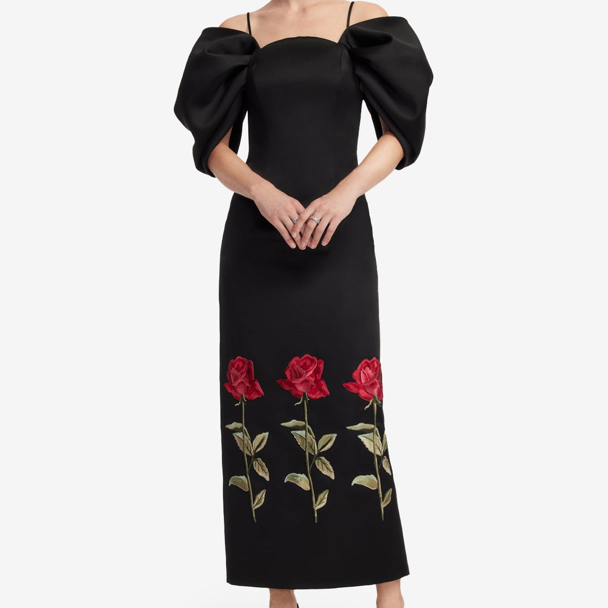 black elegant cocktail dress Cassandra Embroidered Maxi Dress main image 0
