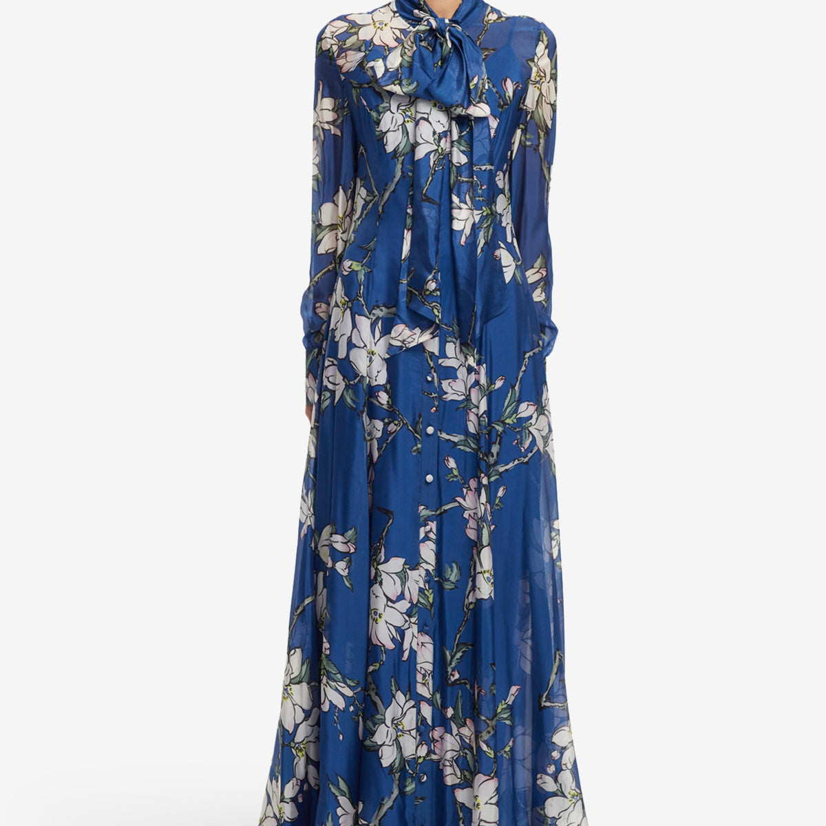 Lilith Tie Neck Maxi Dress - Midnight Magnolia Print LEO LIN Lilith Tie Neck Maxi Dress - Midnight Magnolia Print LEO LIN