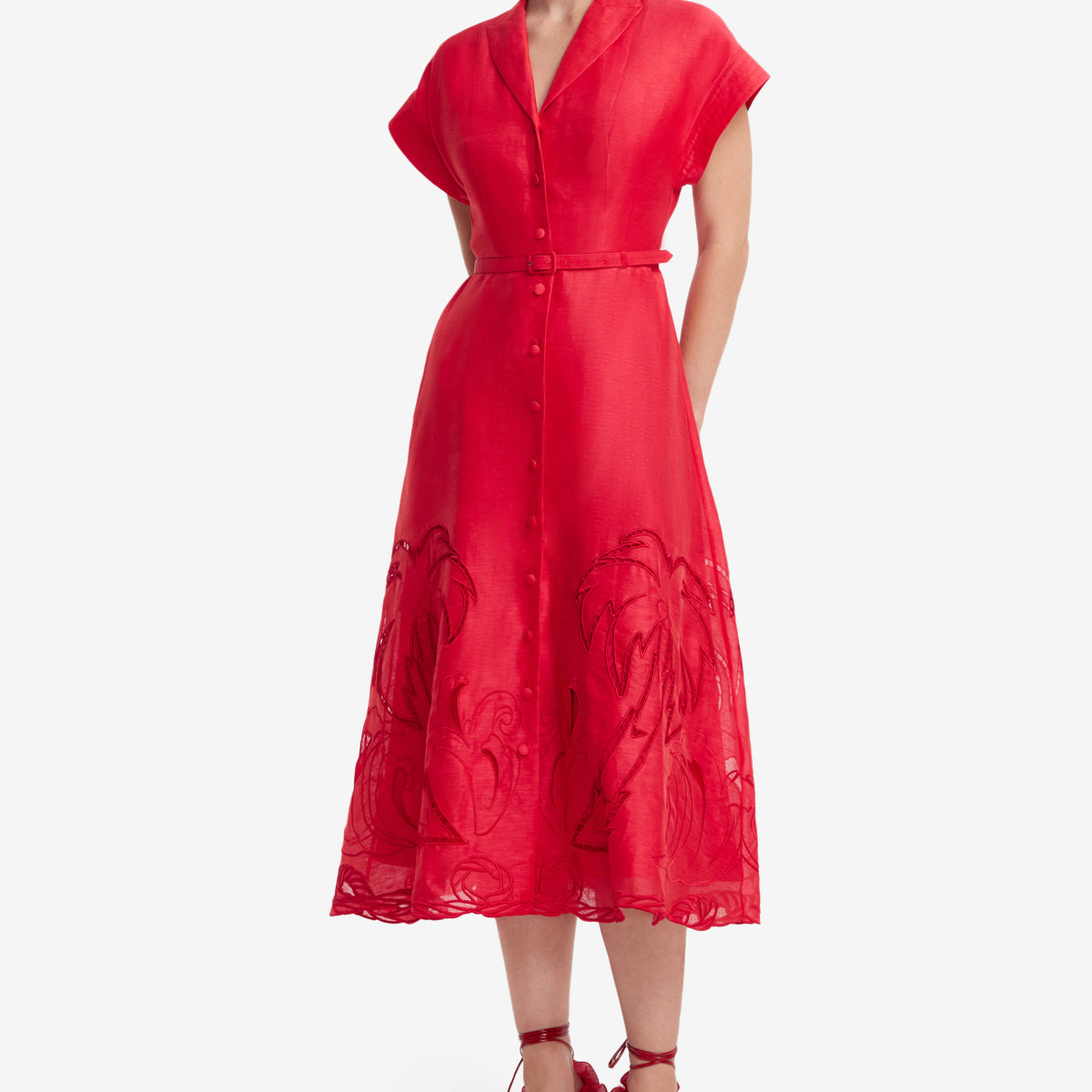 Aubrey Palm Shirt Midi Dress - Scarlet  LEO LIN