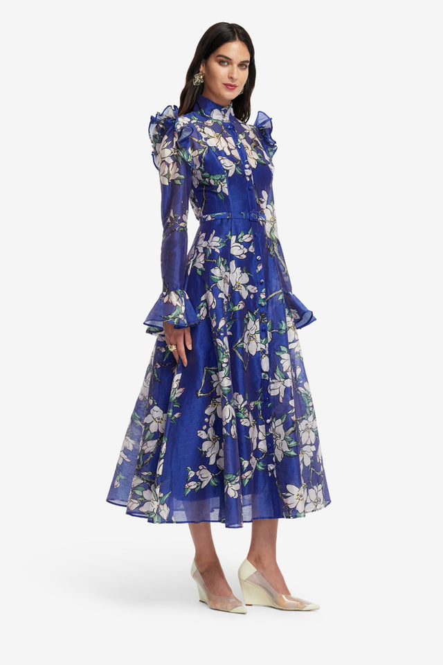 Exclusive LEO LIN Katrina Butterfly Sleeve Midi Dress - Midnight Magnolia Print