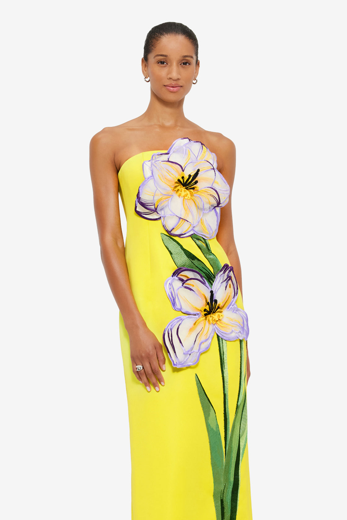 Exclusive LEO LIN Rayna Appliqué Floral Maxi Dress - Iris Print in Yellow