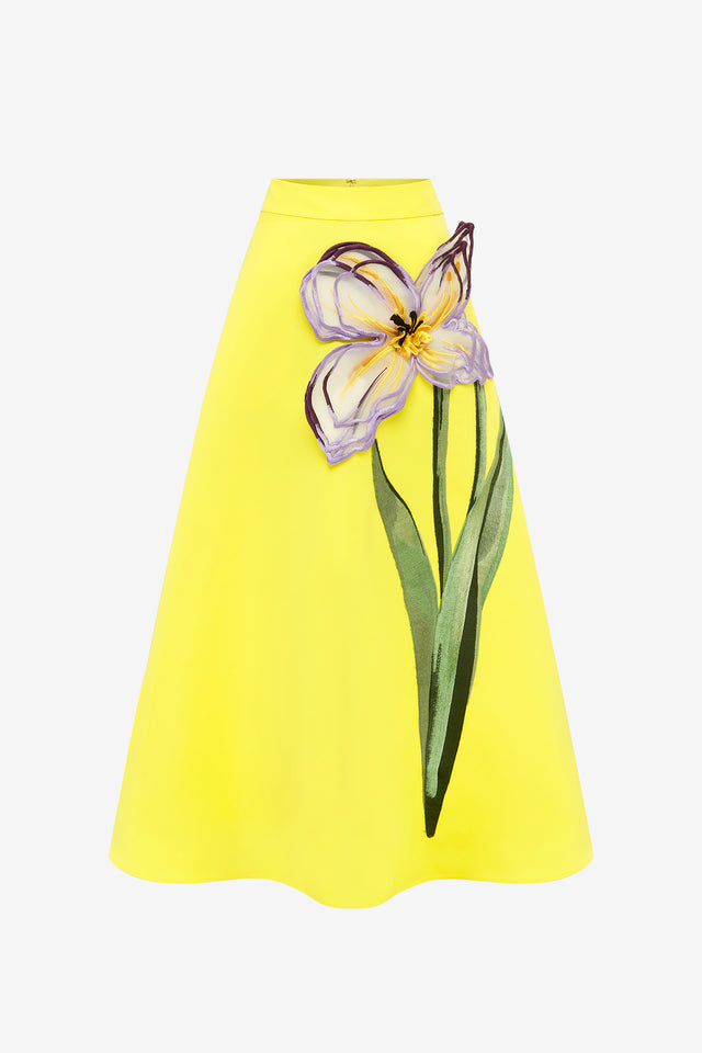 Exclusive LEO LIN Rafaela Appliqué Maxi Skirt - Iris Print in Yellow