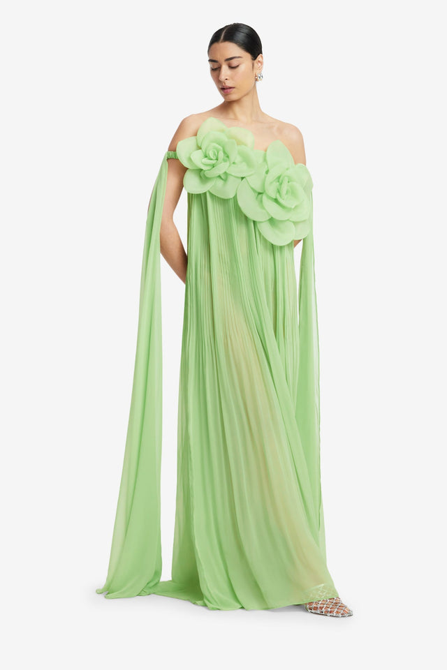 Exclusive LEO LIN Jaclyn Draped Floor Length Dress - Juniper Green