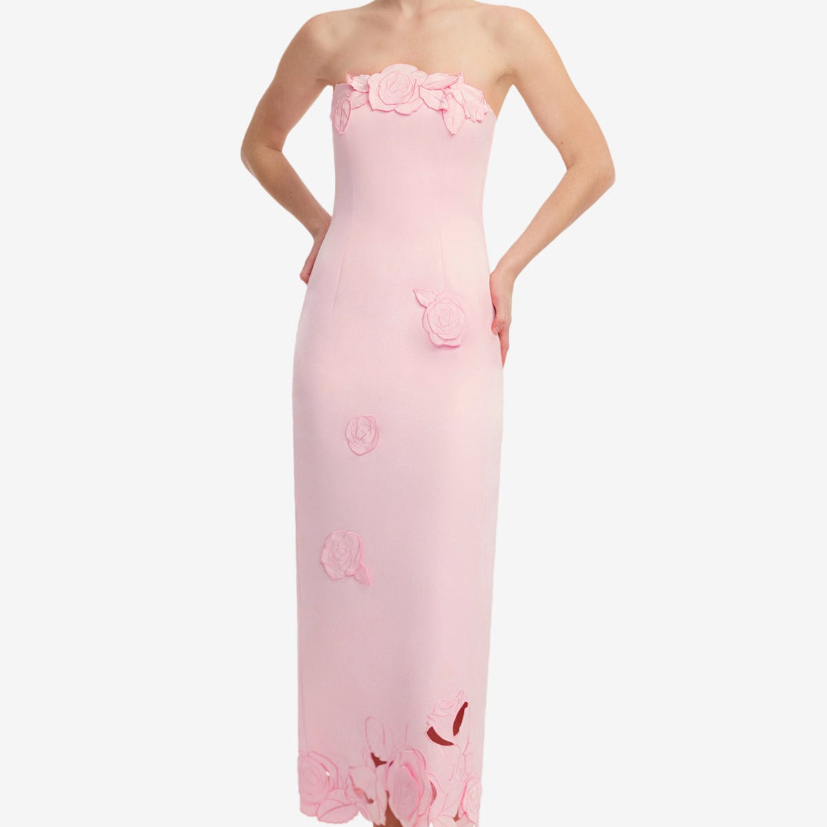 leo lin pink dress Isabelle Ruffled Halterneck Maxi Collared neckline Leo Lin - Rayna Appliqu