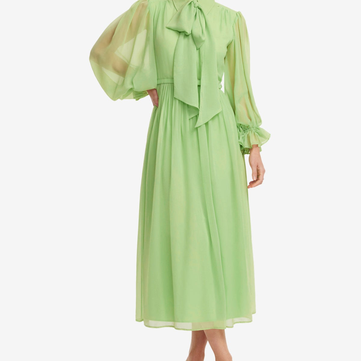 Leo Lin Cassie Tie Neck Midi Dress - Juniper Green