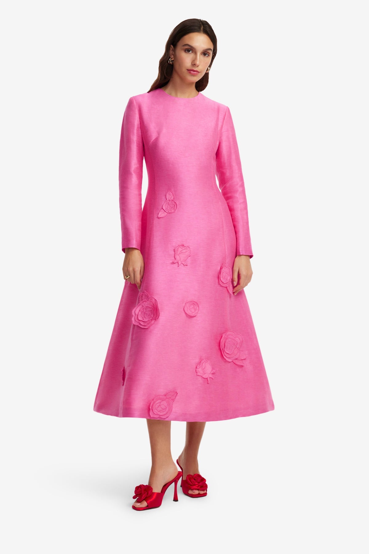 Amira Long Sleeve Petal Midi Dress - Fuchsia – LEO LIN