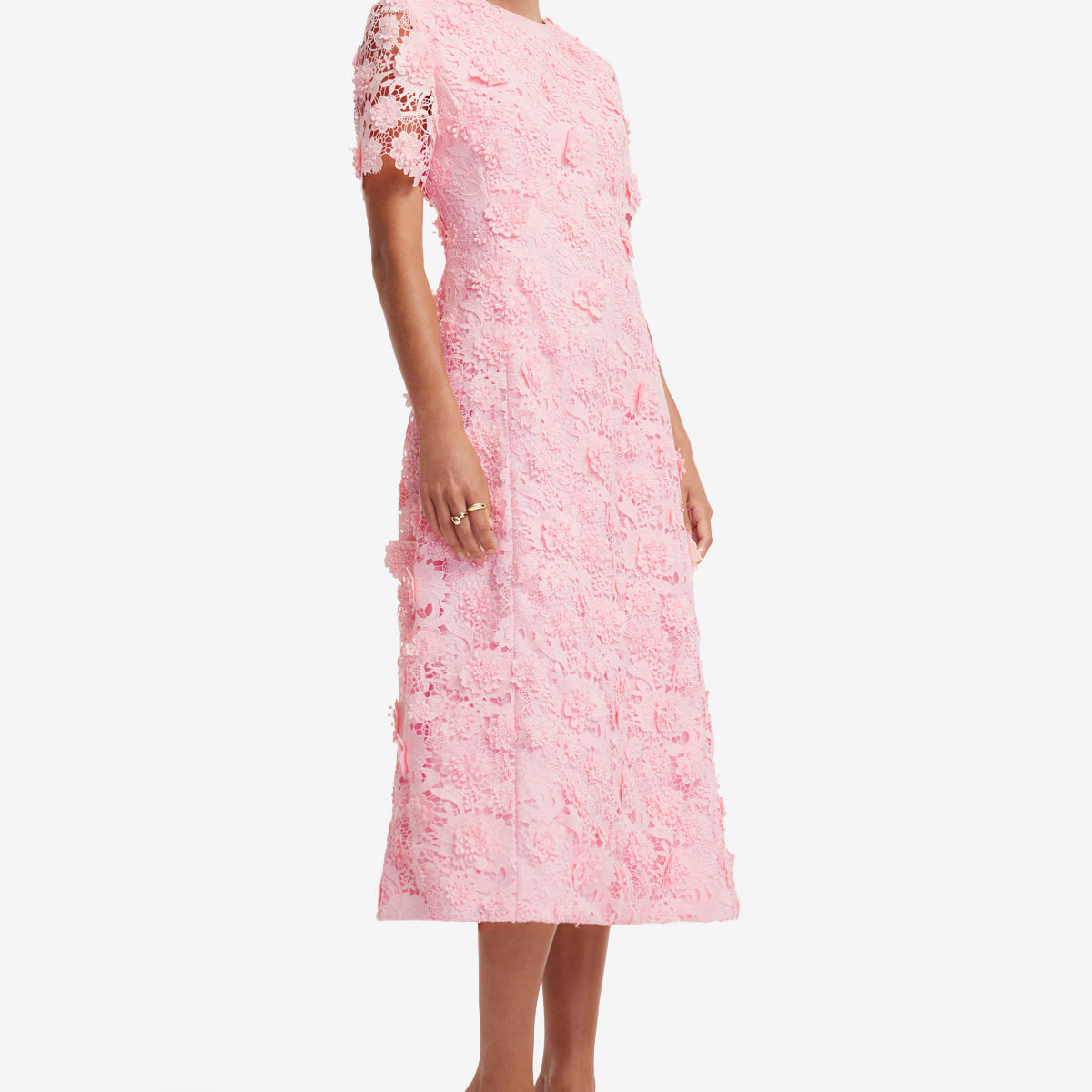 Caroline Lace Short Sleeves Midi Dress