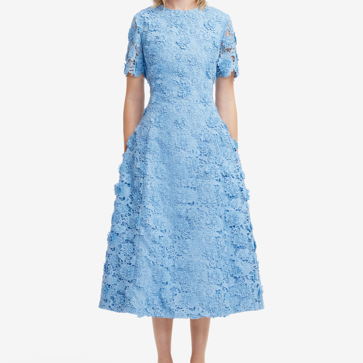 Caroline Lace Short Sleeves Midi Dress - Pastel Blue LEO LIN Caroline Lace Short Sleeves Midi Dress - Pastel Blue LEO LIN