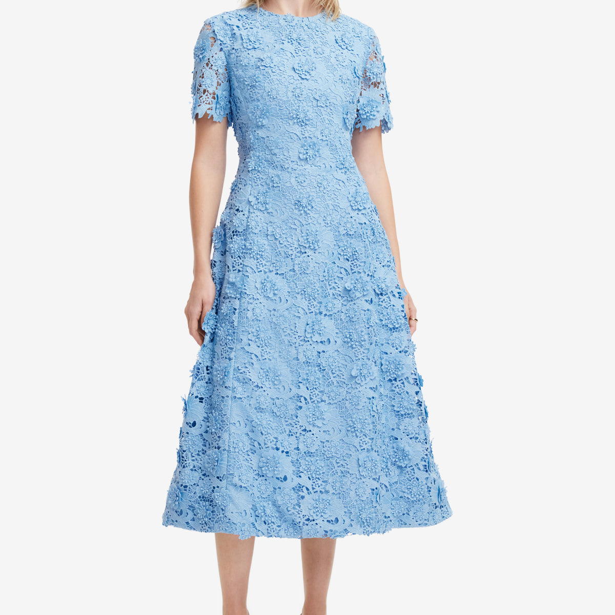 Caroline Lace Short Sleeves Midi Dress