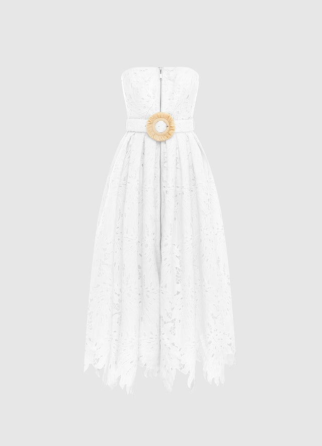 Exclusive Leo Lin Norine Bustier Midi Dress in Snow