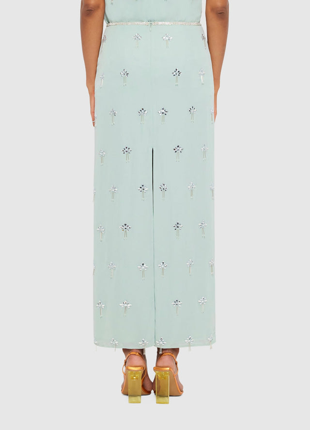 Exclusive LEO LIN Clémentine Embellished Maxi Skirt in Pistachio