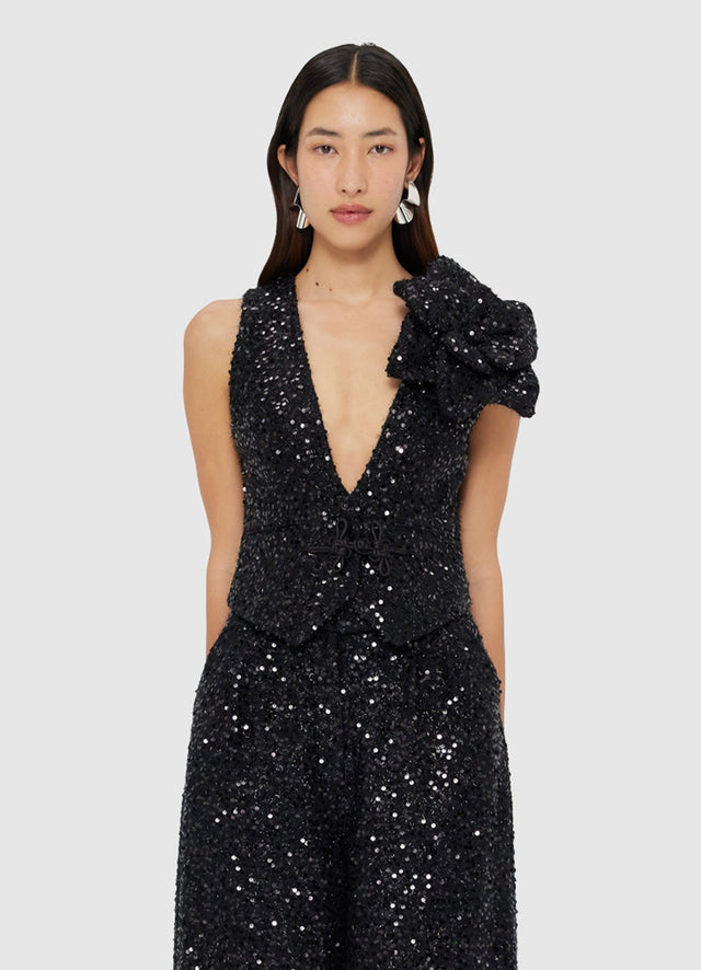 Exclusive Leo Lin Anna-May Sequin Vest in Onyx
