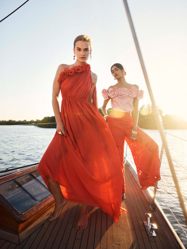 Emily Appliqu Midi Dress - Scarlet LEO LIN Emily Appliqu Midi Dress - Scarlet LEO LIN