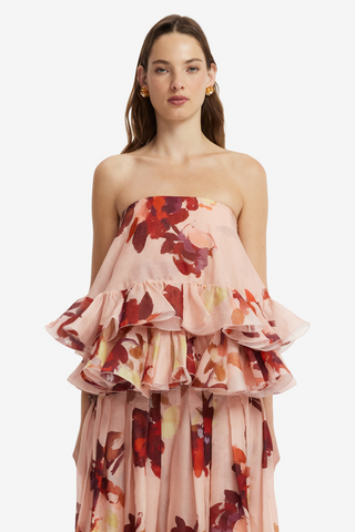 Gia Bustier Ruffled Top - Reverie Print in Nectar Tops