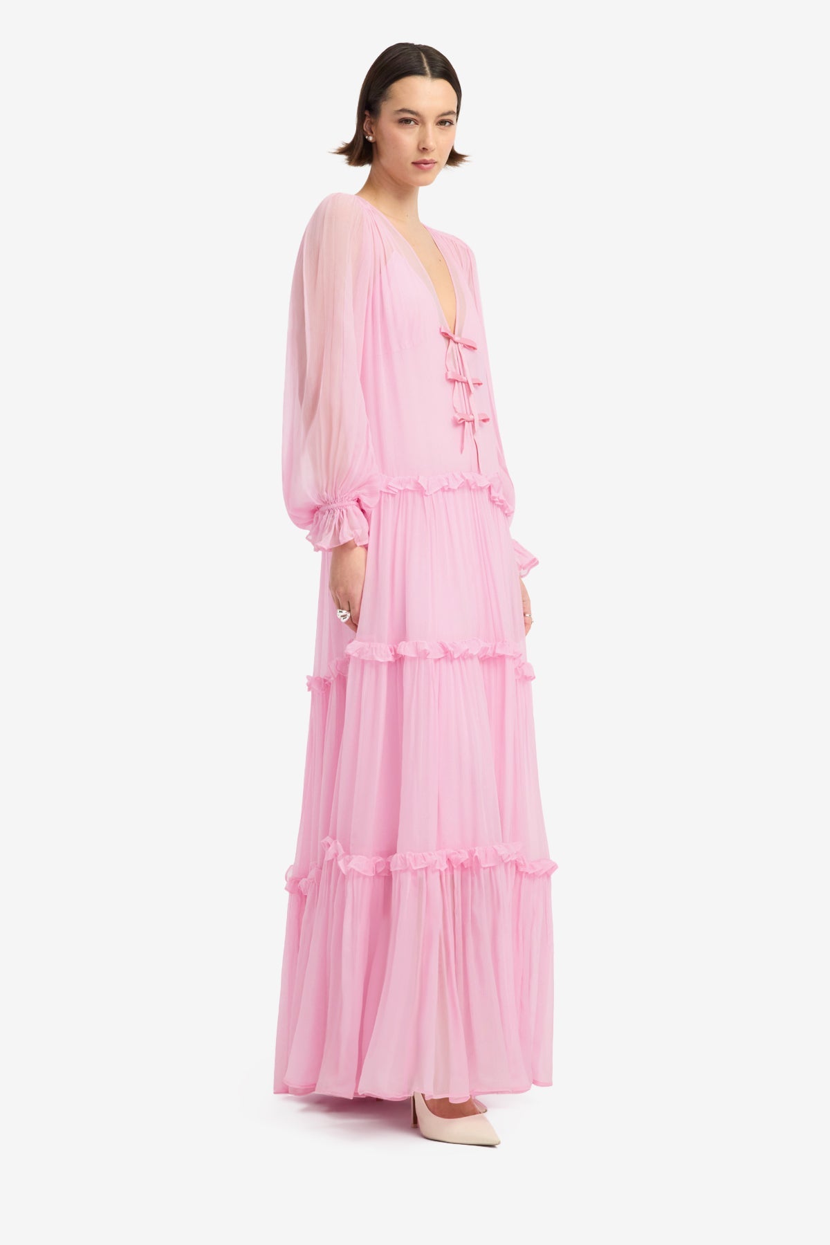 Teresa Bow Tiered Maxi Dress - Pink – LEO LIN