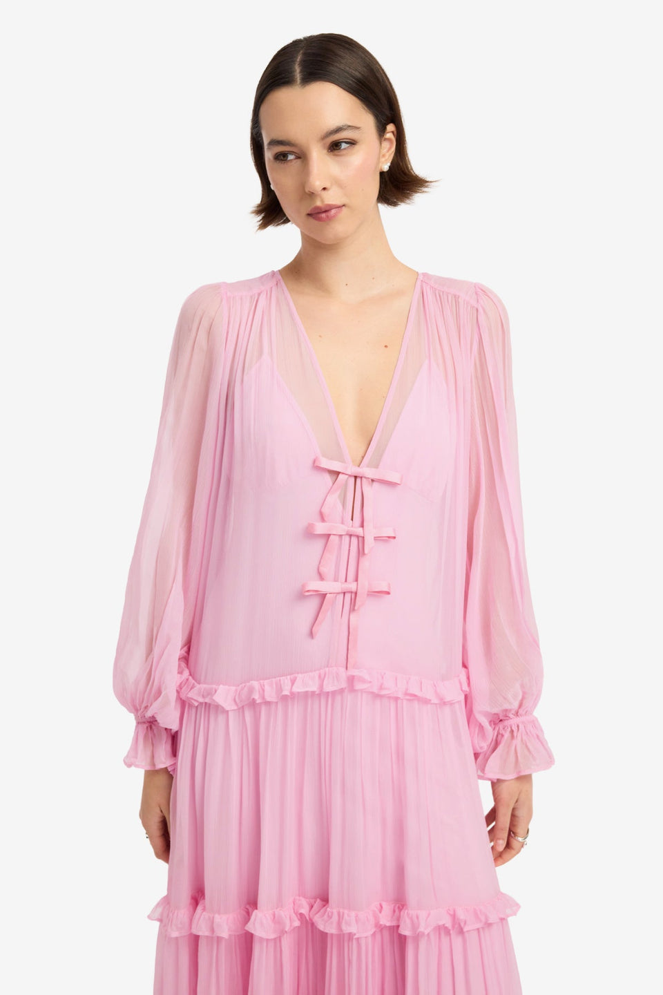Teresa Bow Tiered Maxi Dress - Pink Dress Maxi