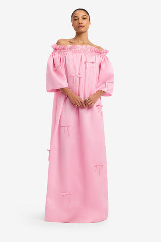 Liana Bow Off Shoulder Maxi Dress - Pink Dress Maxi
