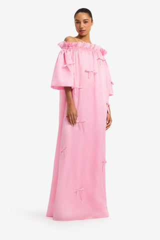 Liana Bow Off Shoulder Maxi Dress - Pink Dress Maxi